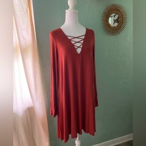 Express rust colored dress, crossed neck women’s large.